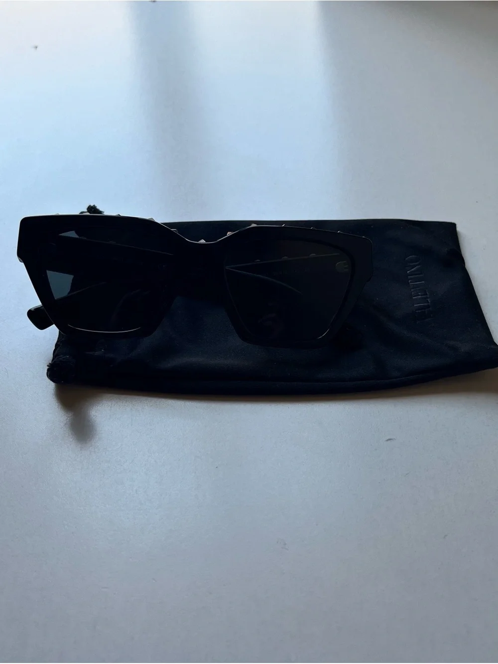 Valentino Black Cat-Eye Sunglasses with Stud Accents